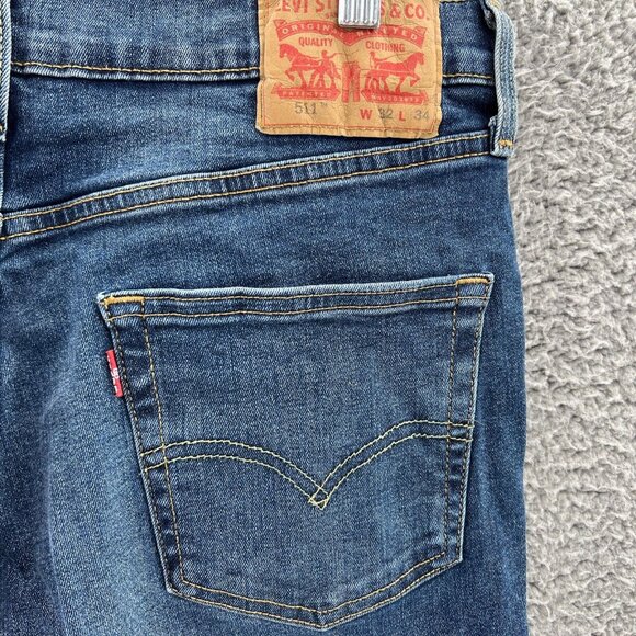 Levis 511 Jeans Mens 32 X 34 Blue Stretch Denim Slim Straight Leg - Picture 3 of 10